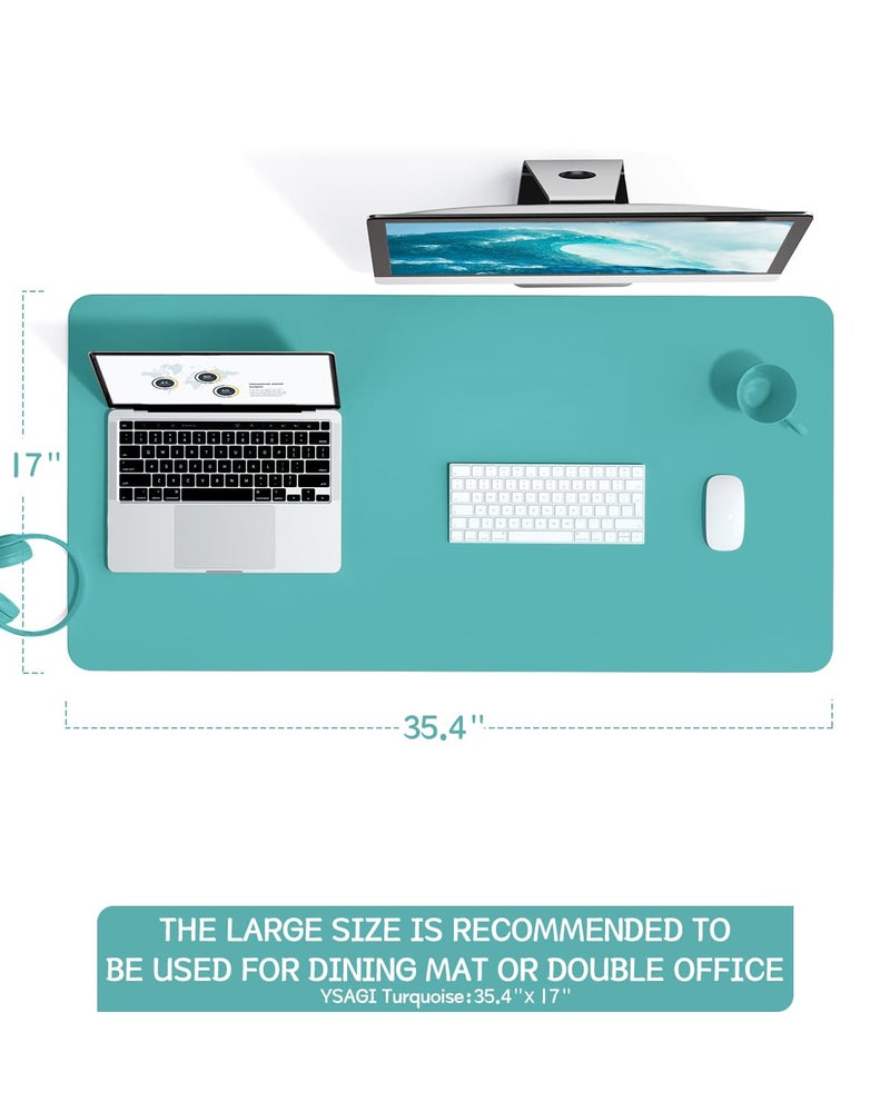 YSAGi Non-Slip Leather Desk Pad L Size, Waterproof Laptop Computer Desk Keyboard Mat, Table Protector Blotter Mat, Large Mouse Pad for Office/Work/Home/Decor(Green Blue, 35.4" x 17") - Image 2